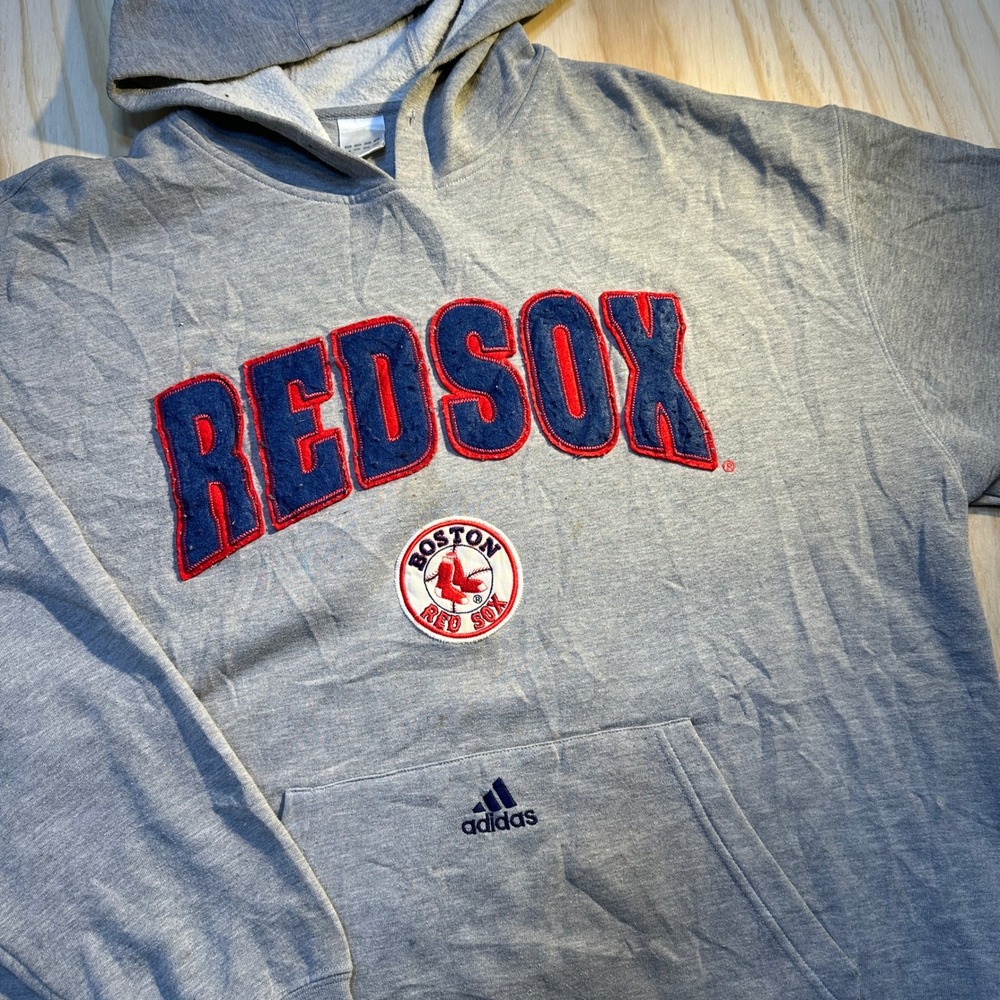 Adidas Boston Red Sox Hoodie Mens XL Gray Fleece Pullover MLB Sweatshirt
